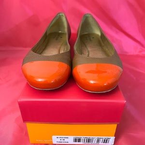 Kate spade Italian leather flats with orange patent toe in original box